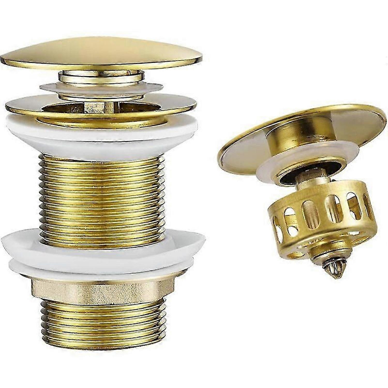 LaBlanc - Gold Pop Up Sink Drain Without Overflow, Drain Stopper with Strainer Basket, Bathroom Sink Drain Stopper Brass,DEBUNS