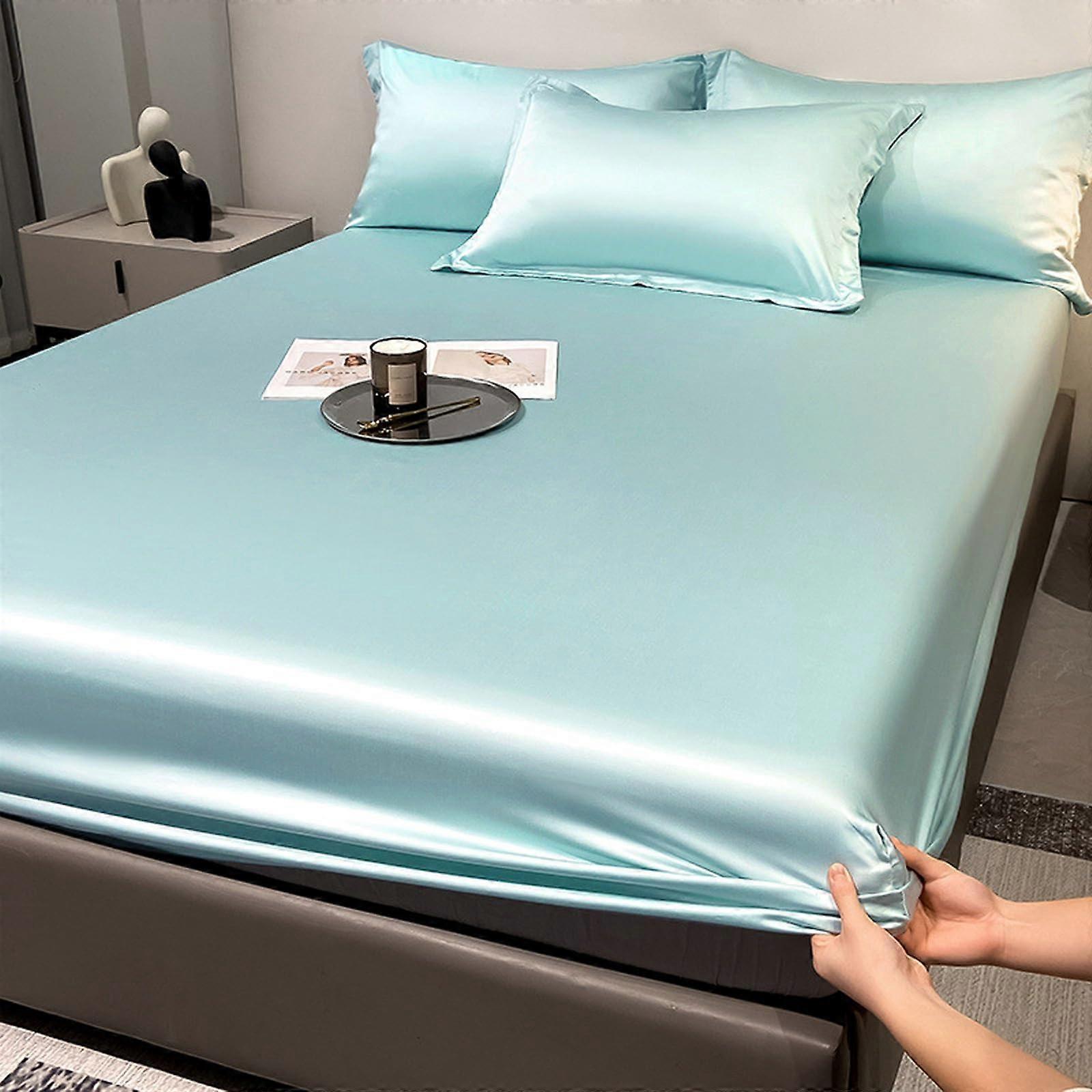 Fitted Bed Sheets 150x200, Hhc6 Model, Satin Imitated Silk Fabric, 3Piece Set With 25 cm Deep Pocket