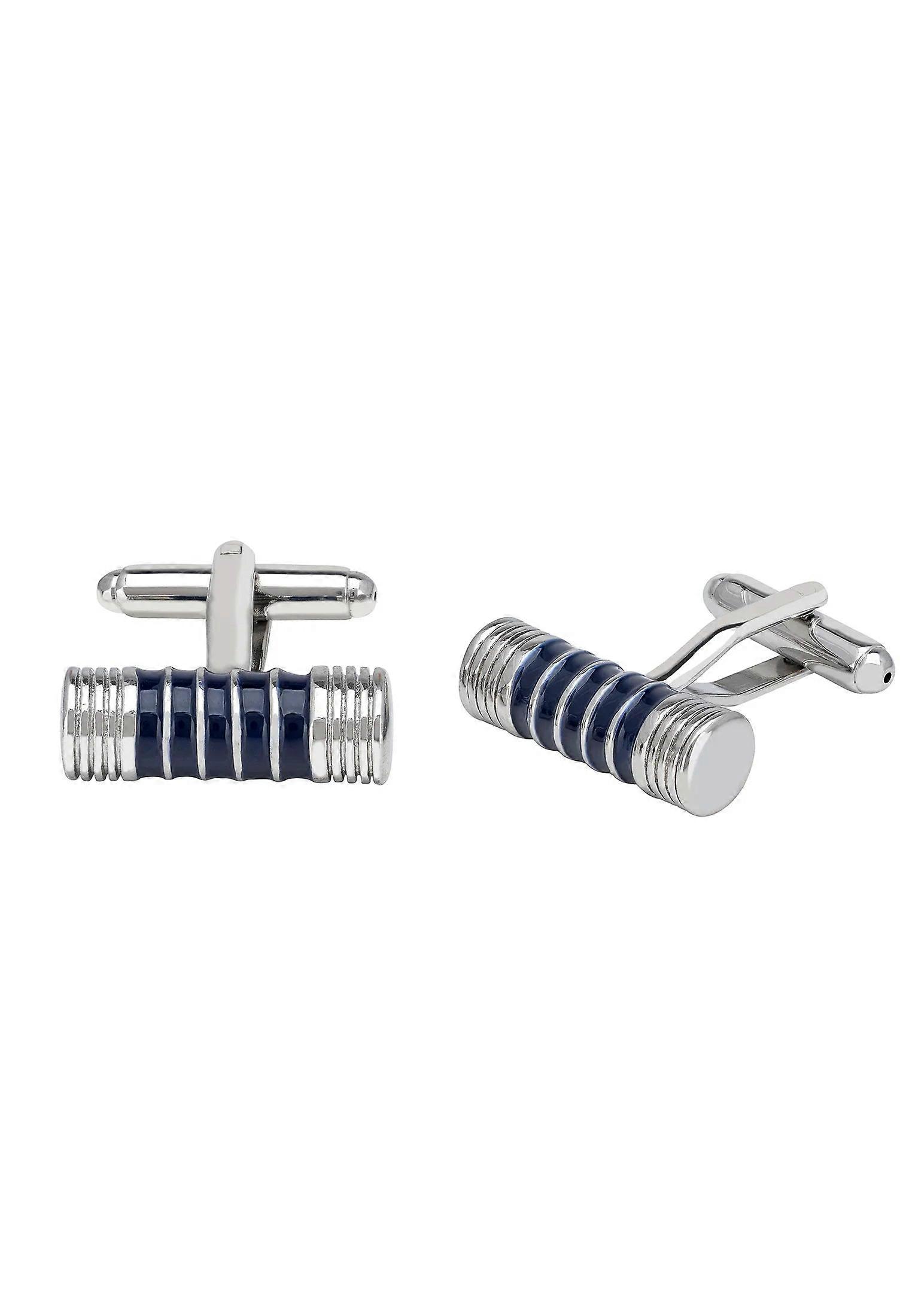 Latelita Cylindrical Blue Black Enamel Cufflinks in Silver for Men