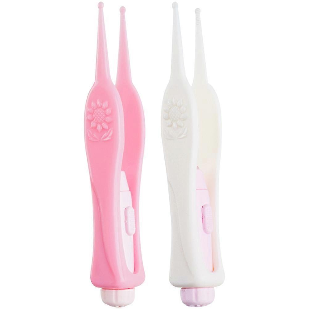 Flexible Plastic Ear Cleaning Tools 2 Pcs Powered By Button Battery Ideal For Kids Everyday Hygiene In Assorted Color Featuring LED Visibility