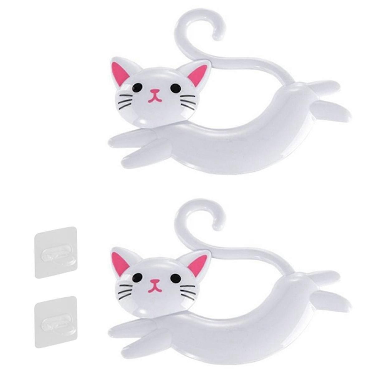 Wall-Mounted Cat-Shaped Towel Bar, Punch-Free Cute Towel Rack, White