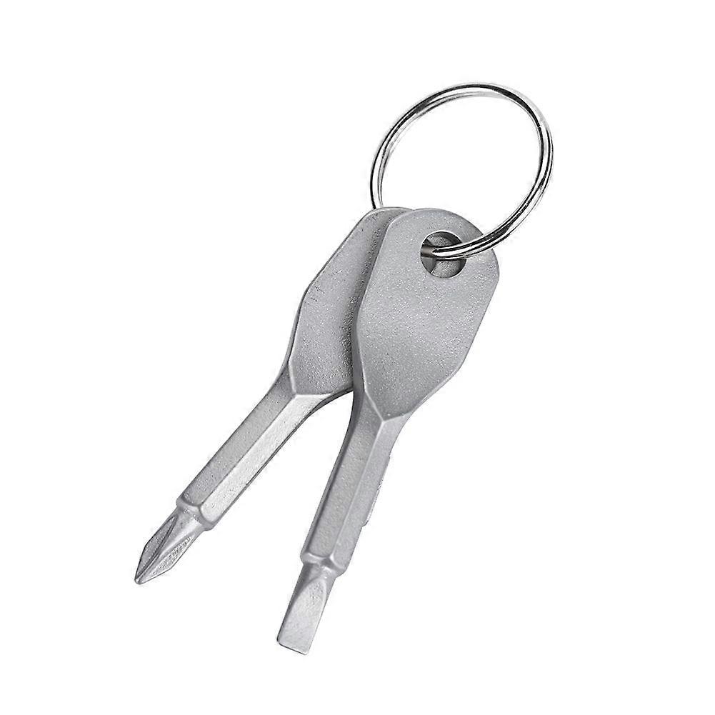 2 PCS Outdoor Stainless Steel Portable Screwdriver Set Tool with Key Ring (Silver)