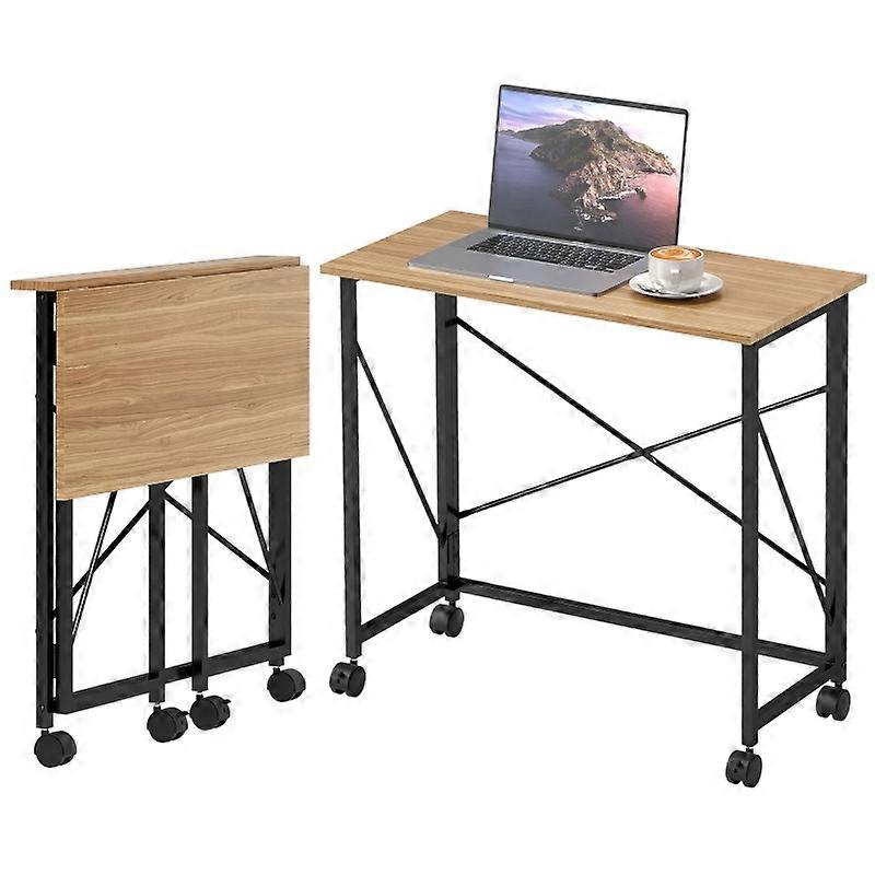 Compact Folding Desk 80cm Wheels Space Saving Home Office Computer