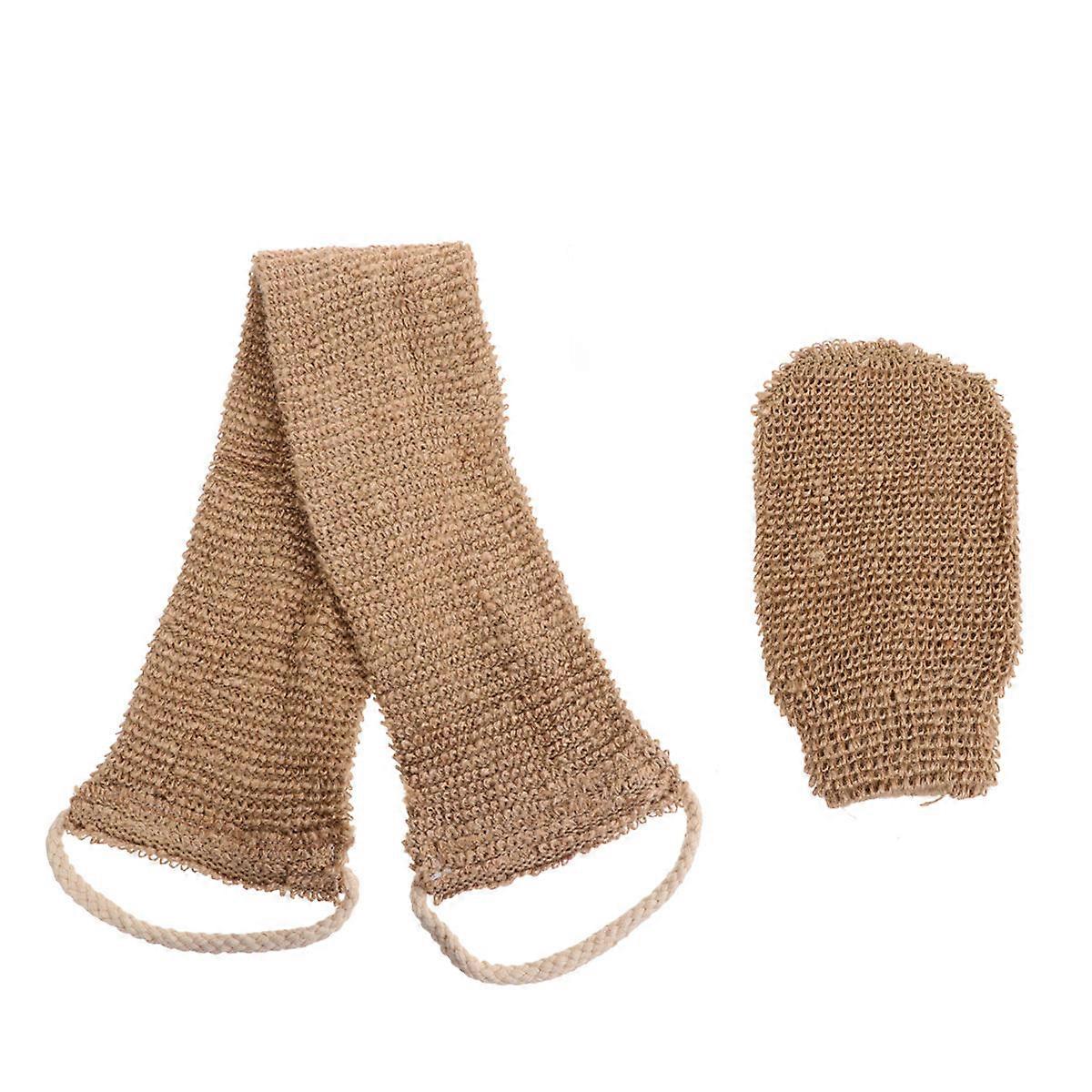 Brown Ramie Bath Gloves for Decontamination Scrubbing 6Pcs