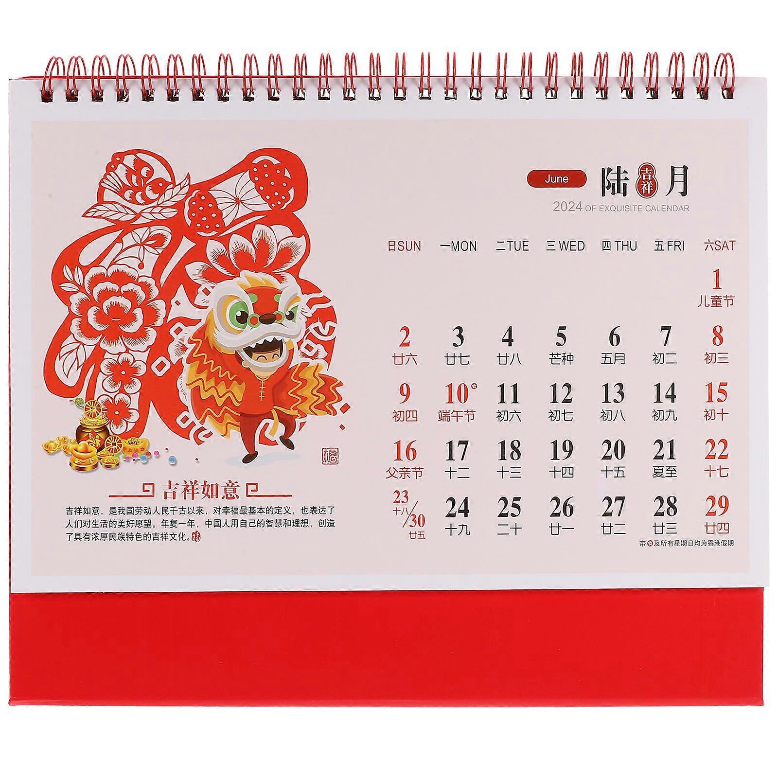 2024 Desktop Calendar Desk Calendar for Scheduling 2Pcs Red Paper
