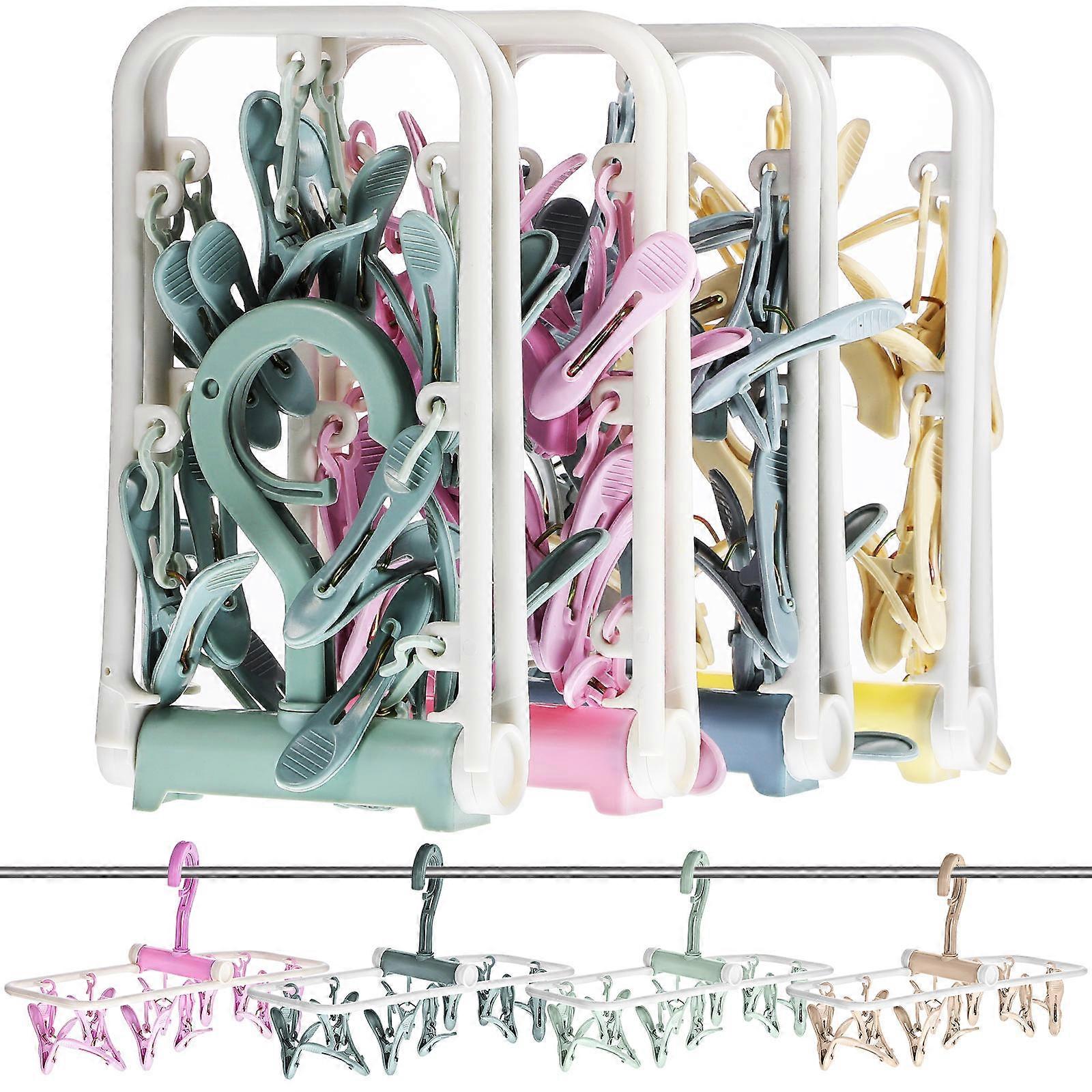 Assorted Color Folding Clothes Drying Racks with Clips for Hanging 8Pcs