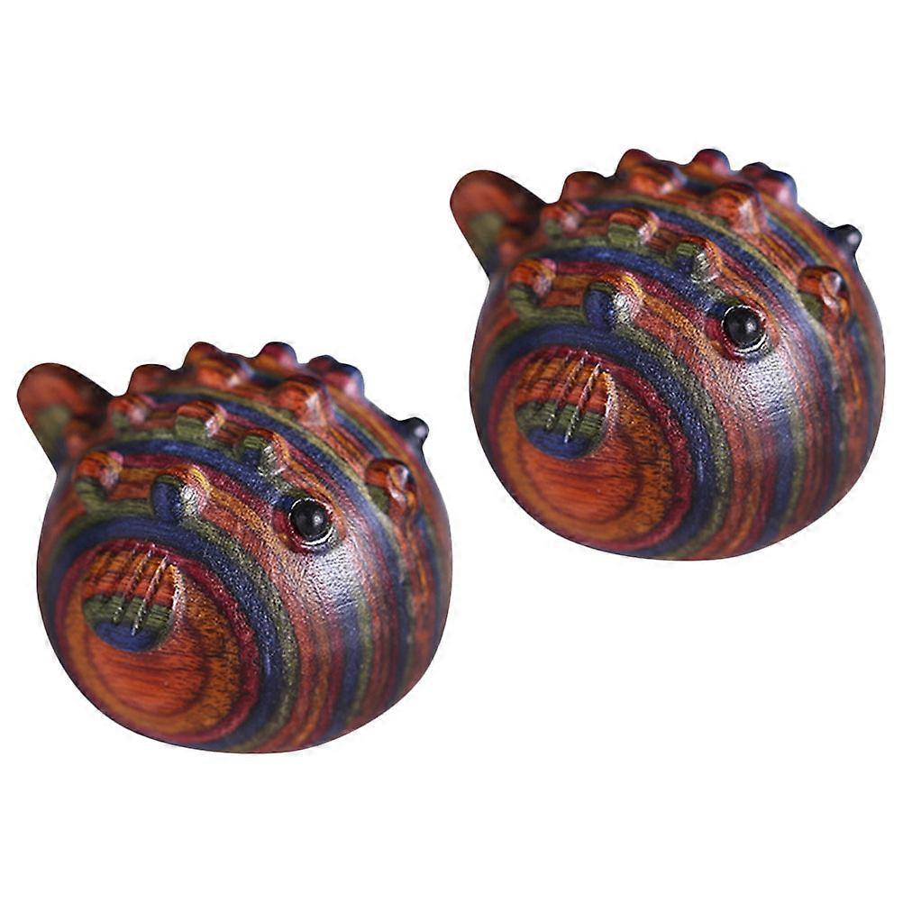 Simple Style Wooden Globefish Ornament for Home Decor 4Pcs Coffee