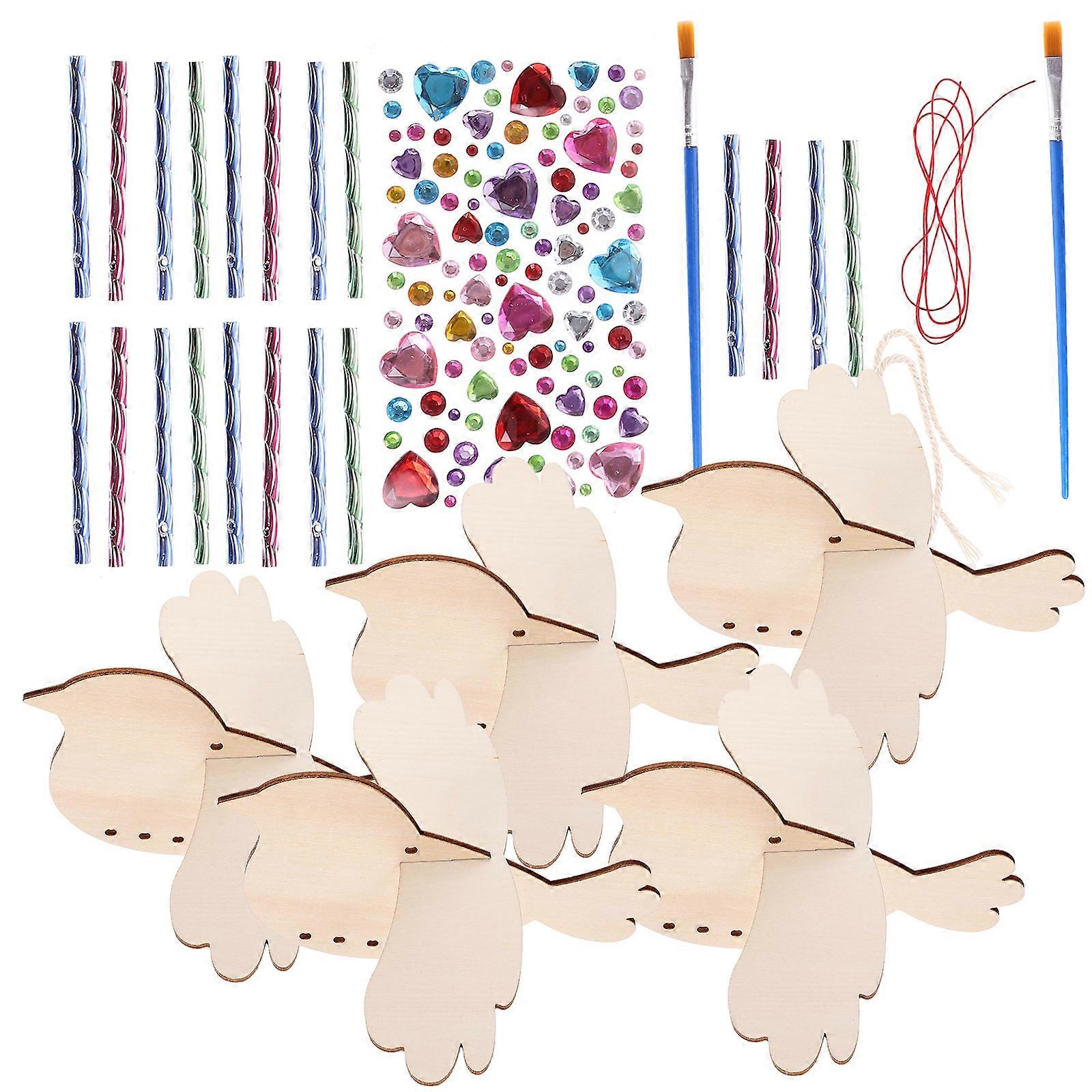 Wood DIY Birds Wind Chime Ornaments Kit for Hanging 4Sets Use