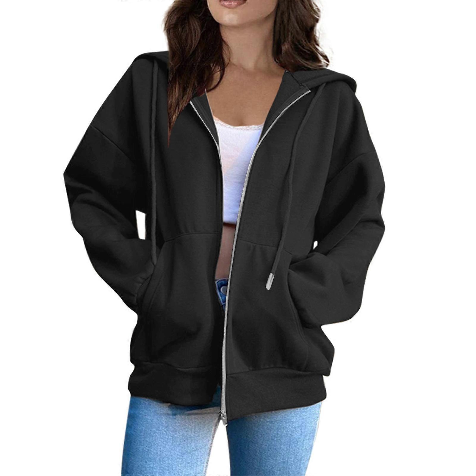 Zippered Warm Sweatshirt Casual Zippered Hoodie with Pockets
