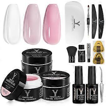 Poly Extension Gel Nail Kit White Pink Builder Nail Gel Kit With Slip Solution Dual Nail forms for Poly Gel Nail Starter Kit