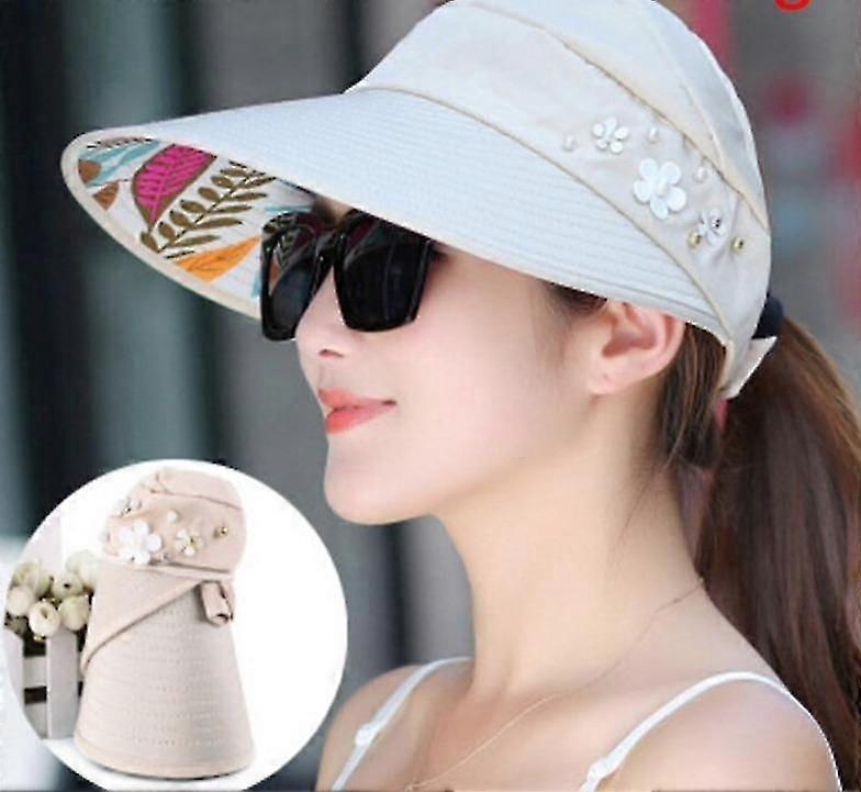 Foldable Large Brim Visor Cap, Protection Beach Hat