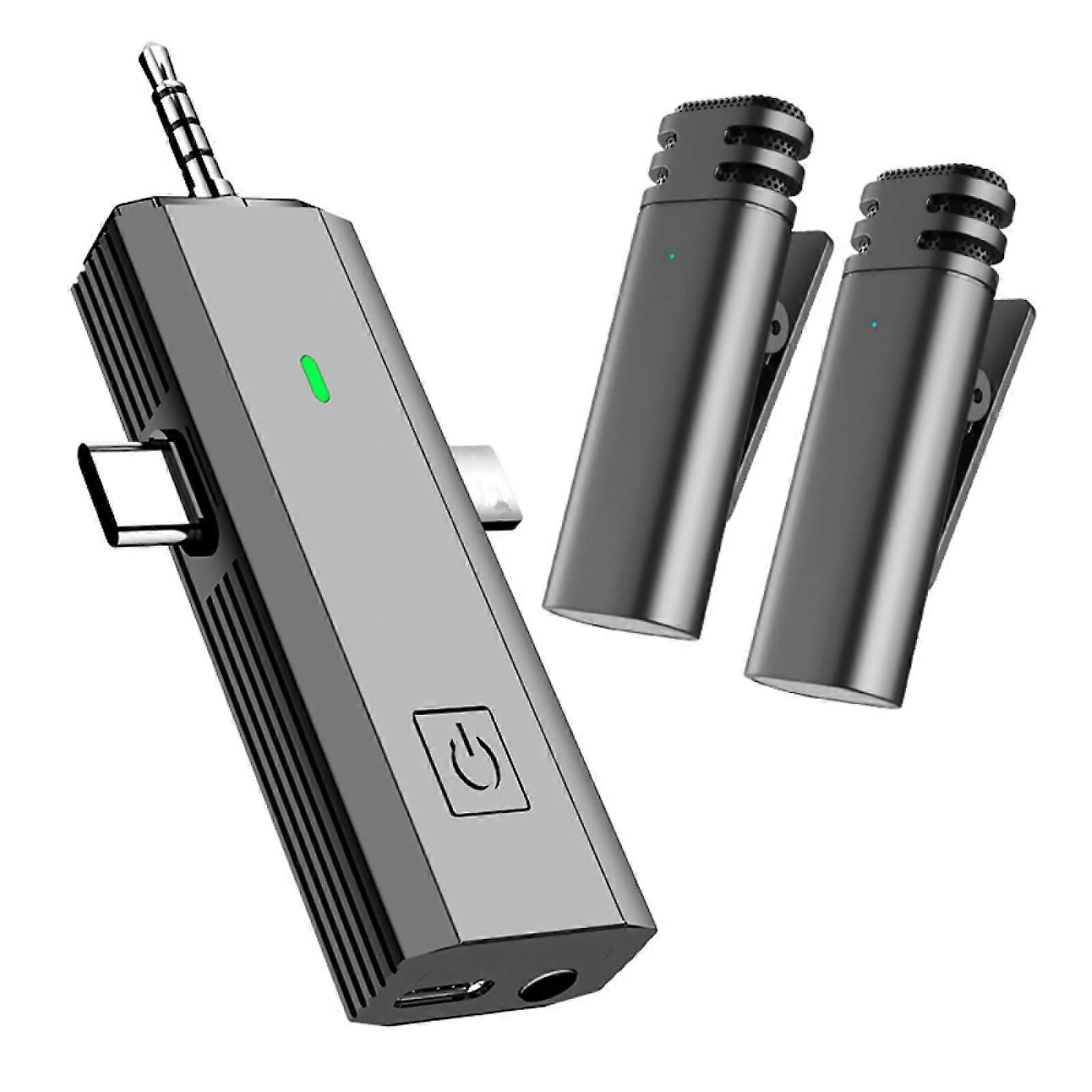 Wireless Microphone Lavalier Microphone with Receiver 2Mic, 1Receiver Noise Reduction For Video Recording