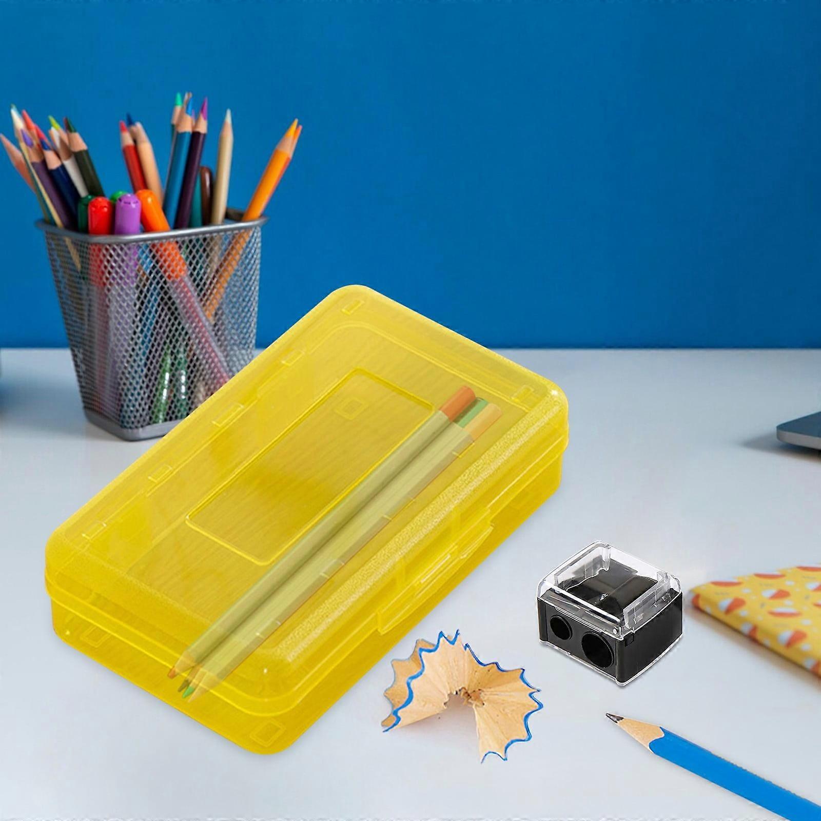 Staron Pencil Sharpener (F), Pencil Sharpener for Colored Pencils Plastic Large Capacity Transparent Pencil Case With A Pencil Sharpener