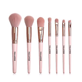 Veeki 7pcs Pink Makeup Brush Set, Premium Synthetic Foundation Brush Blending Face Powder Eyeshadow Concealer Makeup Brush Tool Set