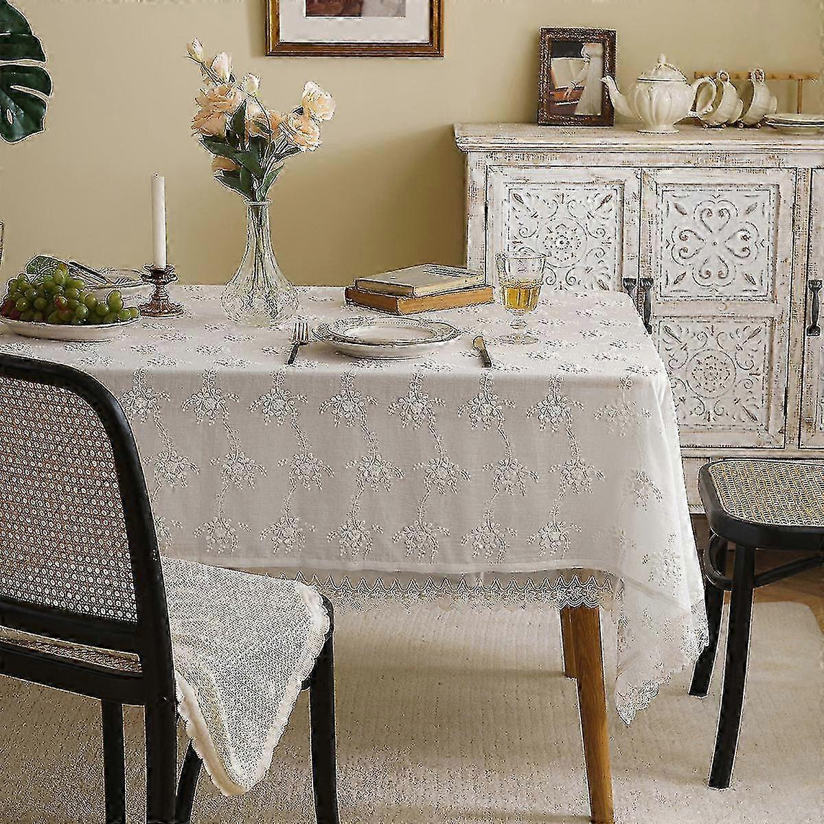 American Tablecloth Ins Style Hollow Three-dimensional Embroidered Rectangular Tablecloth Artistic Coffee Table Cloth Cover Towel