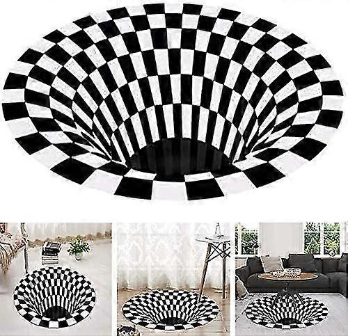 黒、白、グリッドラウンドラグ、3D渦イリュージョンラグ、3D渦ラグ寝室リビングルーム、3Dエリアラグフロアマット、渦イリュージョンラグ、光学幾何学的ラグH