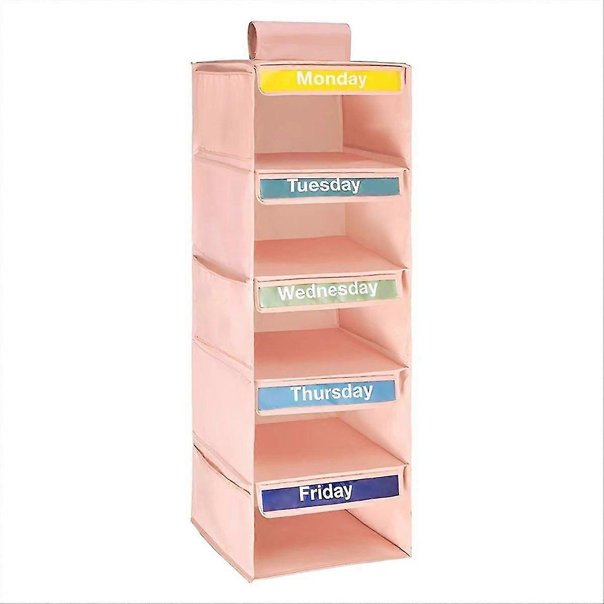 5-shelf Weekly Clothes Organizer With 5 Side Pockets Hanging Closet Organizer With Labeled Days Han