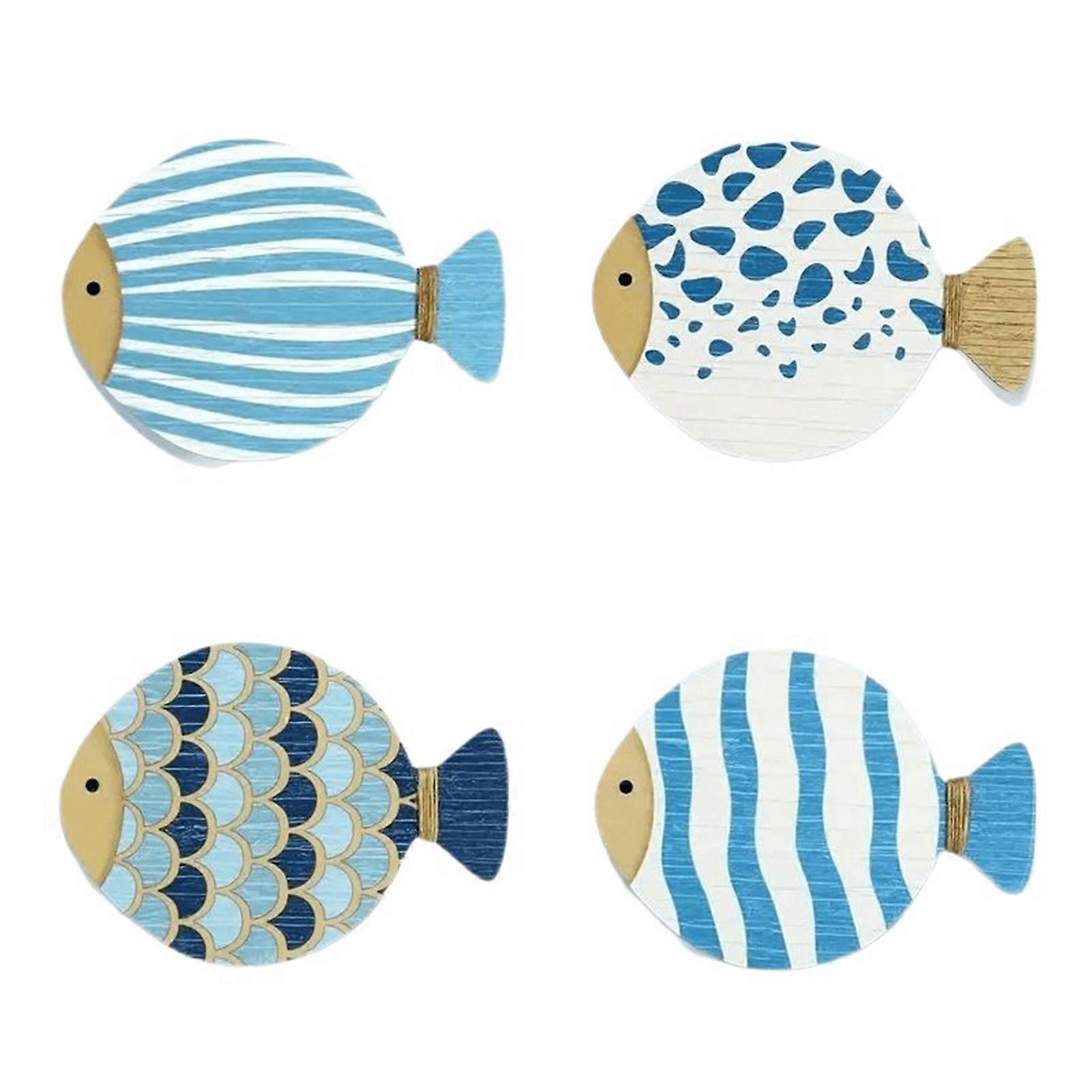 Wooden Fish Wall Decor 4 Pack Rustic Nautical for Bathroom