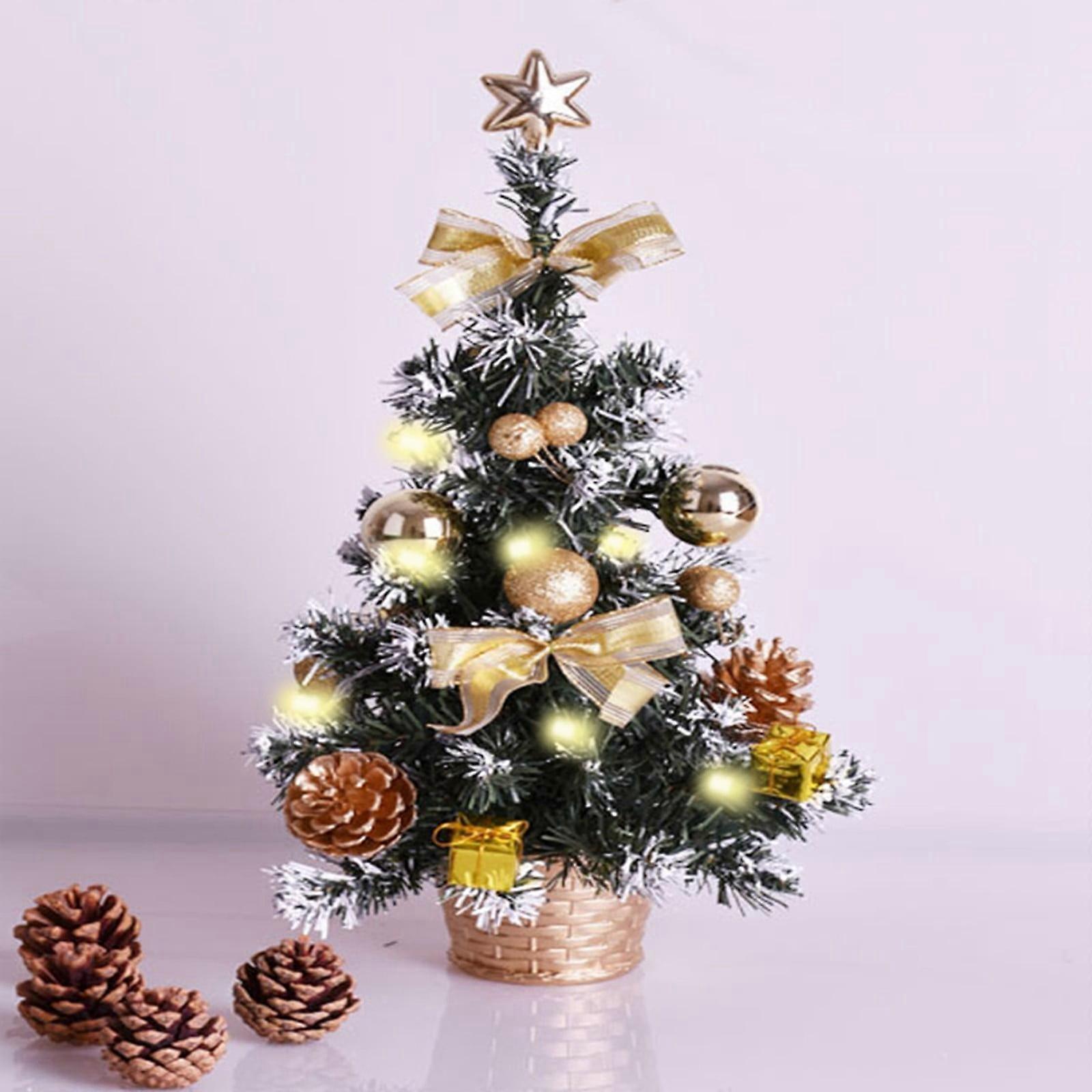 1.3ft Mini Pre-lit Snow Artificial Christmas Tree with LED Lights, Hollow Base for Home, Office, Party, Compatible with Xmas Decor