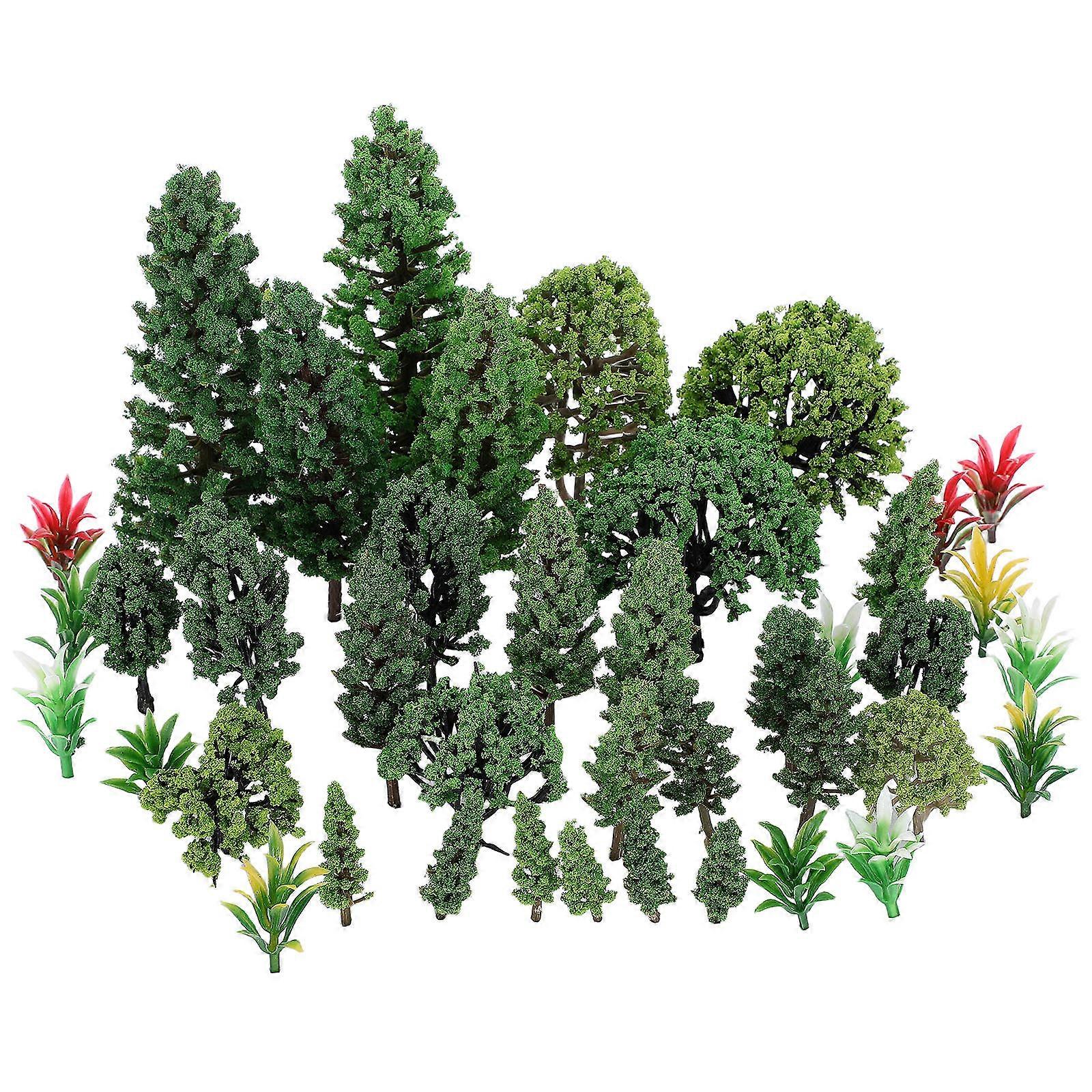 Mini Model Trees Plastic for Landscape Model 40Pcs Mixed Green Craft Trees Set