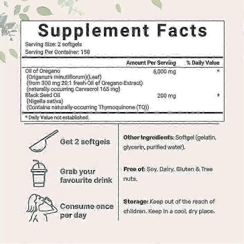 שמן אורגנו, שמן קצח, 6000 מ"ג, ג'ל תזונה וחטיפים, 180 יחידות