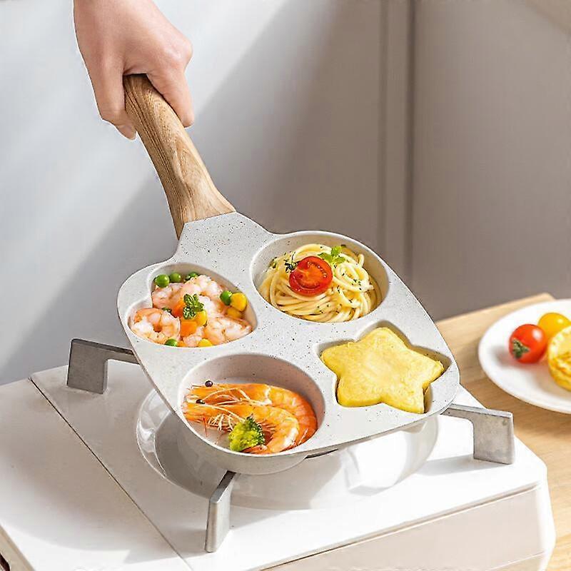 4-grid Non-stick Egg Frying Pan, 1 Count Durable Egg Steak Pancake Breakfast Frying Pan with Handle, Kitchen Cookware for Home Dining Room P