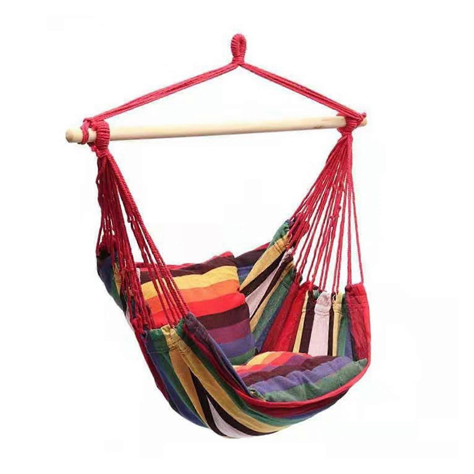 Hammock Chair Swing with Colorful Stripes, Portable Hanging Rope for Indoor or Outdoor Relaxation