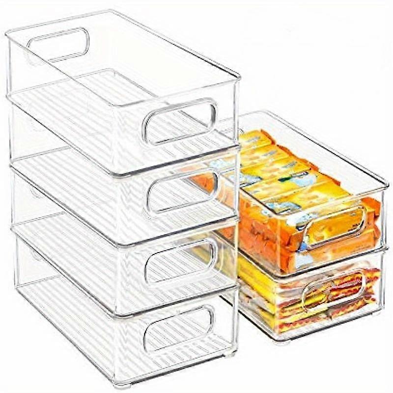 1pc Stackable Refrigerator Storage Bins, Kitchen Clear Space-saving Transparent Organizer with Handles, for Cabinets, Shelves, Drawer, Count