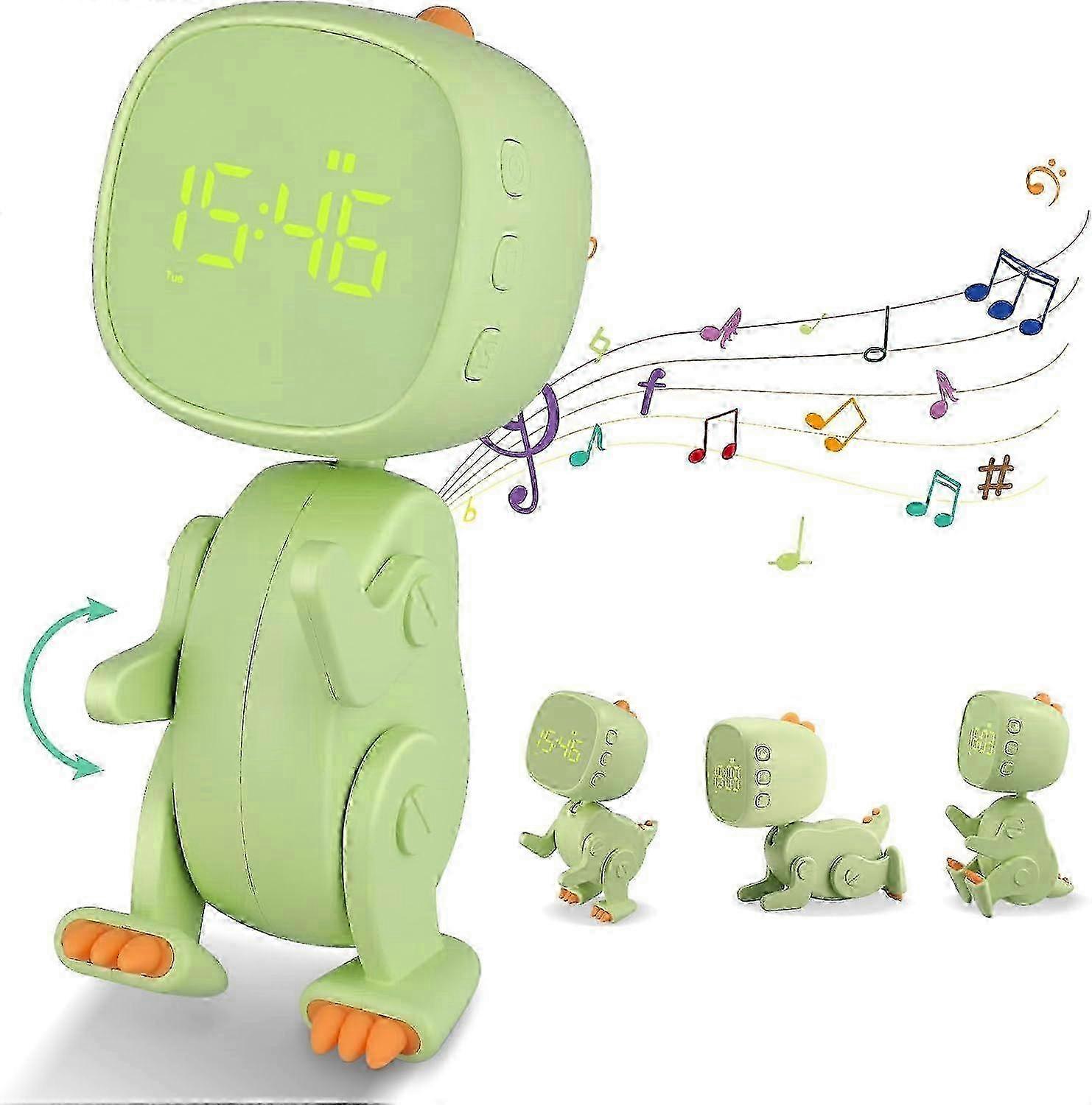 Kids Alarm Clock Children Sleep Training Clock with Night Lights and 3 Alarms Setting, Rechargeable Beside Wake Clock with 6 Alarm Music, Digital Dino