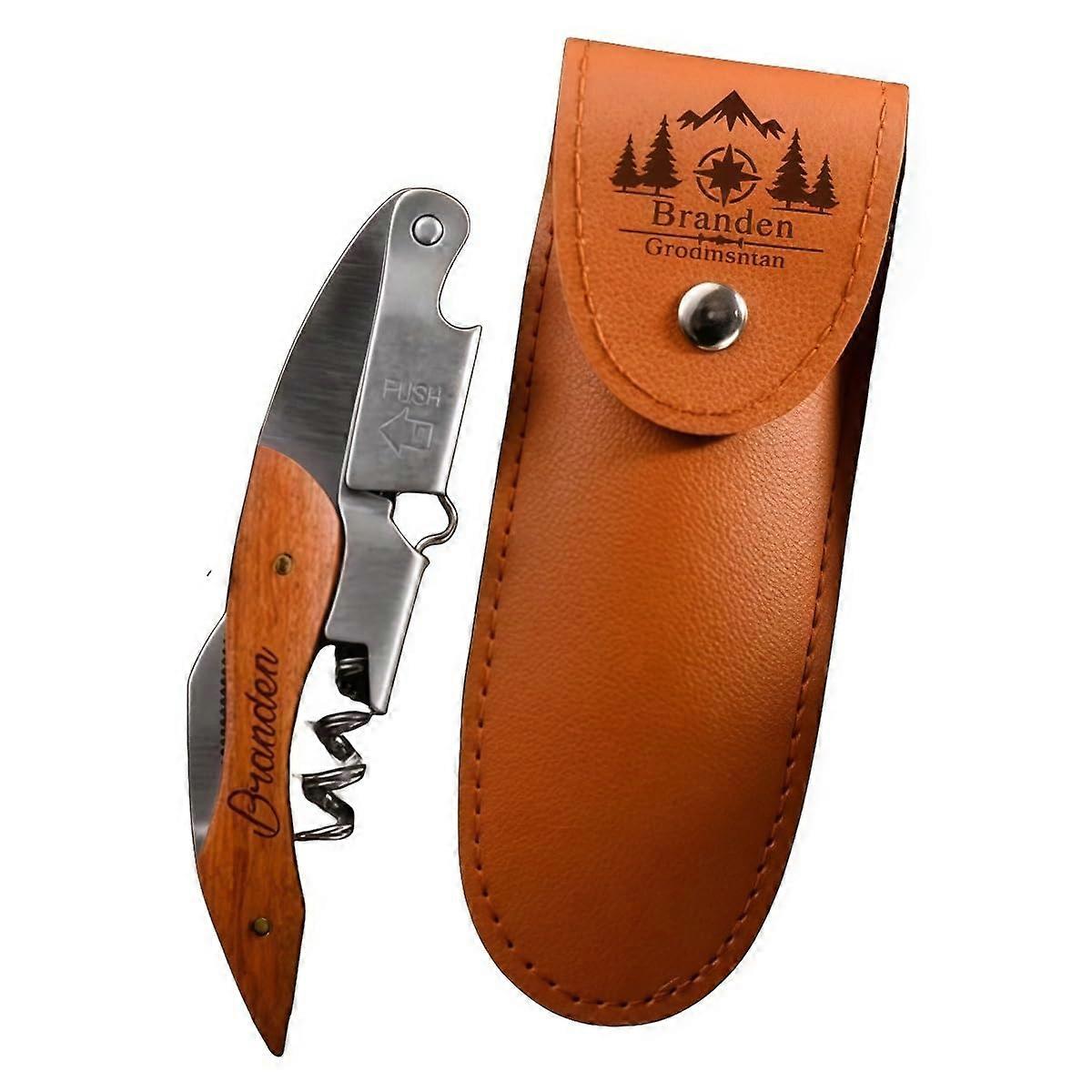 Wine Opener with Engraved Rosewood Handle, 3in1 Corkscrew Foil Cutter for Sommeliers and Bartenders