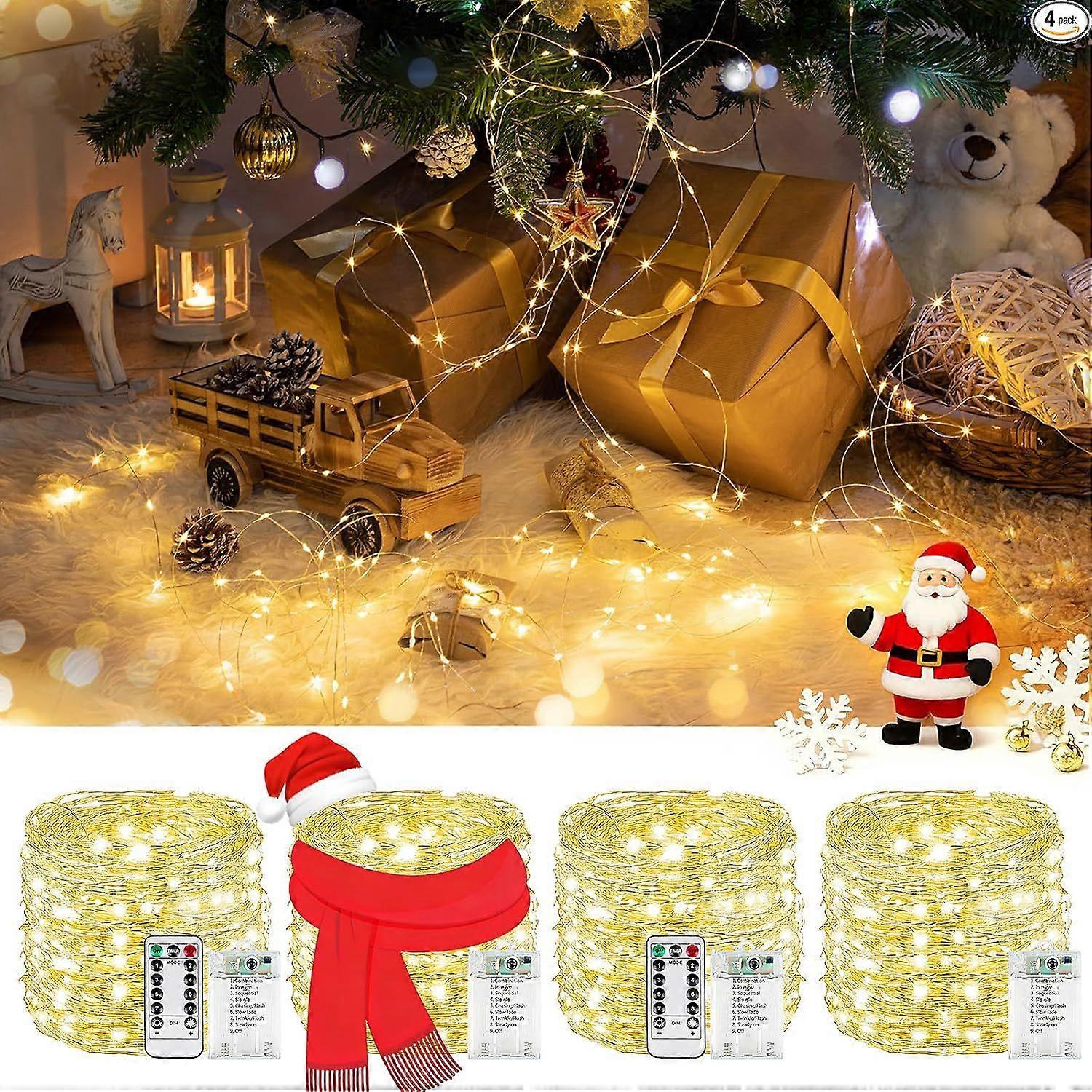 4Pack 80FT 240LED Christmas Fairy Lights Battery Operated with Remote & Timer | 8 Modes Twinkle String Lights Battery Powered Indoor Outdoor Waterproo