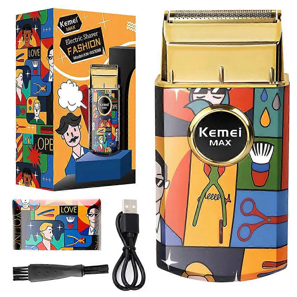 Kemei Titanium Double Foil Reciprocating Electric Shaver Professional Barber Finishing Razor Graffiti Pattern for Men KM-RS7098