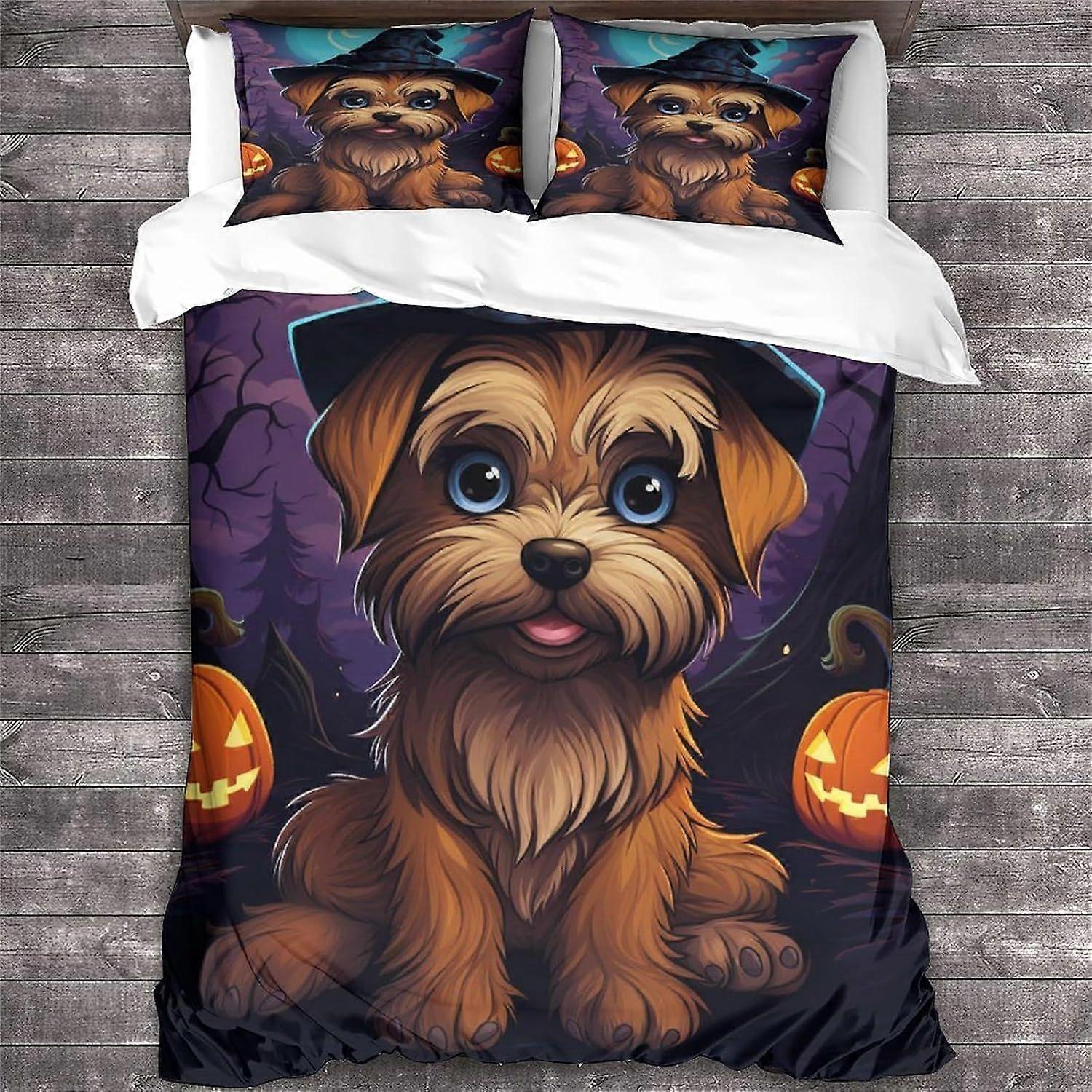 مجموعة غطاء لحاف LikeEj ، مجموعة فراش ثلاثية الأبعاد مع أكياس وسائد من الألياف الدقيقة وسحاب إغلاق لحاف حالة هالوين مطبوعة تأثير الملك