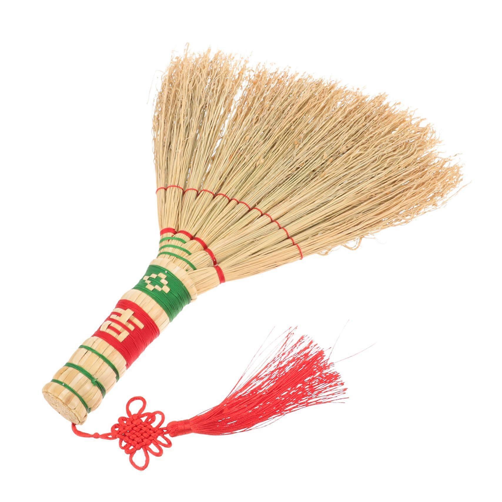 Chinese Style Straw Handle Dust Brush Ergonomic Lightweight for Home Desk Sofa Cleaning