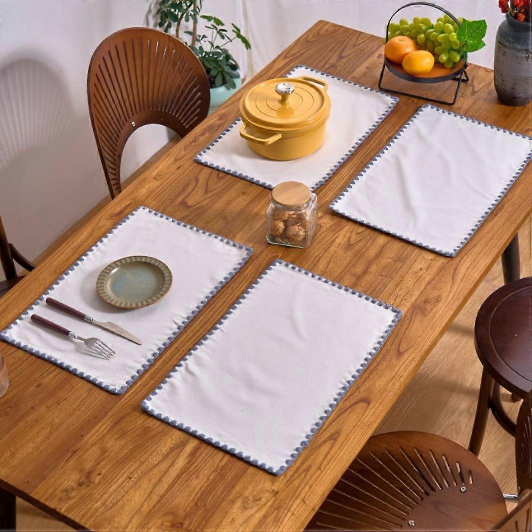4 square placemats, size 32-45, simple and versatile, plain embroidered, heat-insulating, round, decorative, solid color tablecloth,