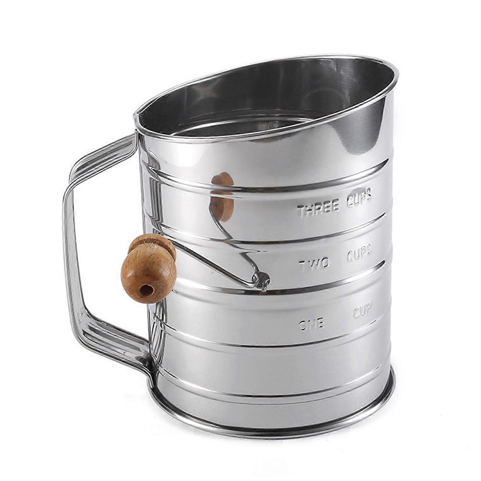 Large Capacity Flour Sifter with Fine Mesh Stainless Steel and Measurement Markings for Baking