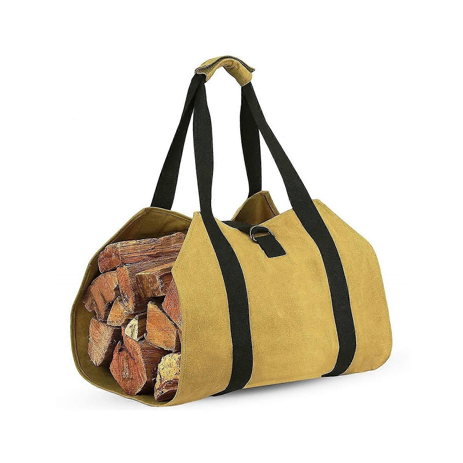 Firewood Carrier Durable Canvas Large Capacity Foldable Tote Bag for Fireplace and Camping