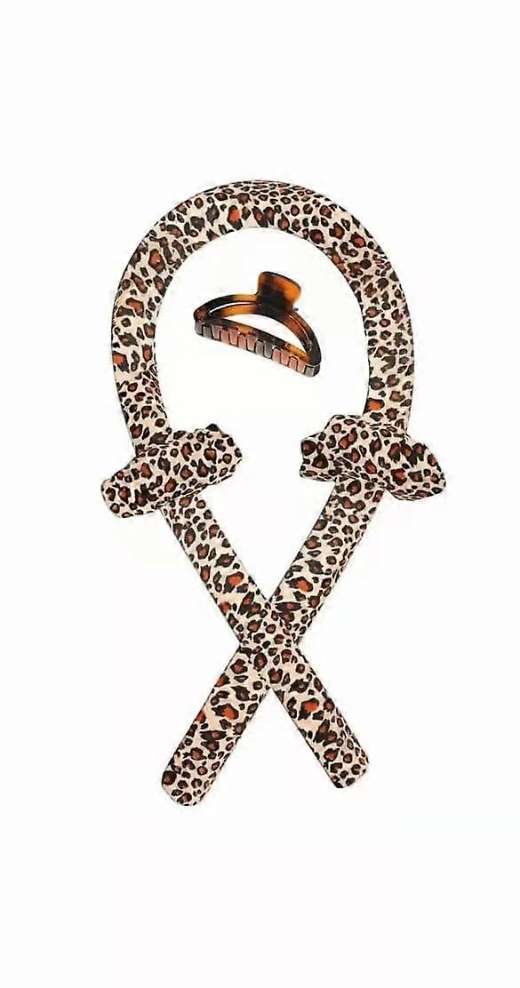 Heatless Hair Curlers Silk Curling Rod Headband with Clip for Overnight Curls and Waves Cheetah