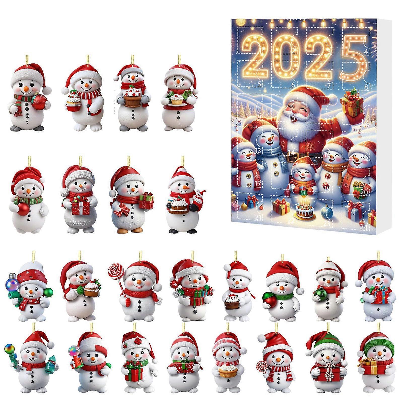 Christmas Advent Calendar Snowman with Santa Hats, 24Day Festive Countdown Hanging Decoration for Tree and Home