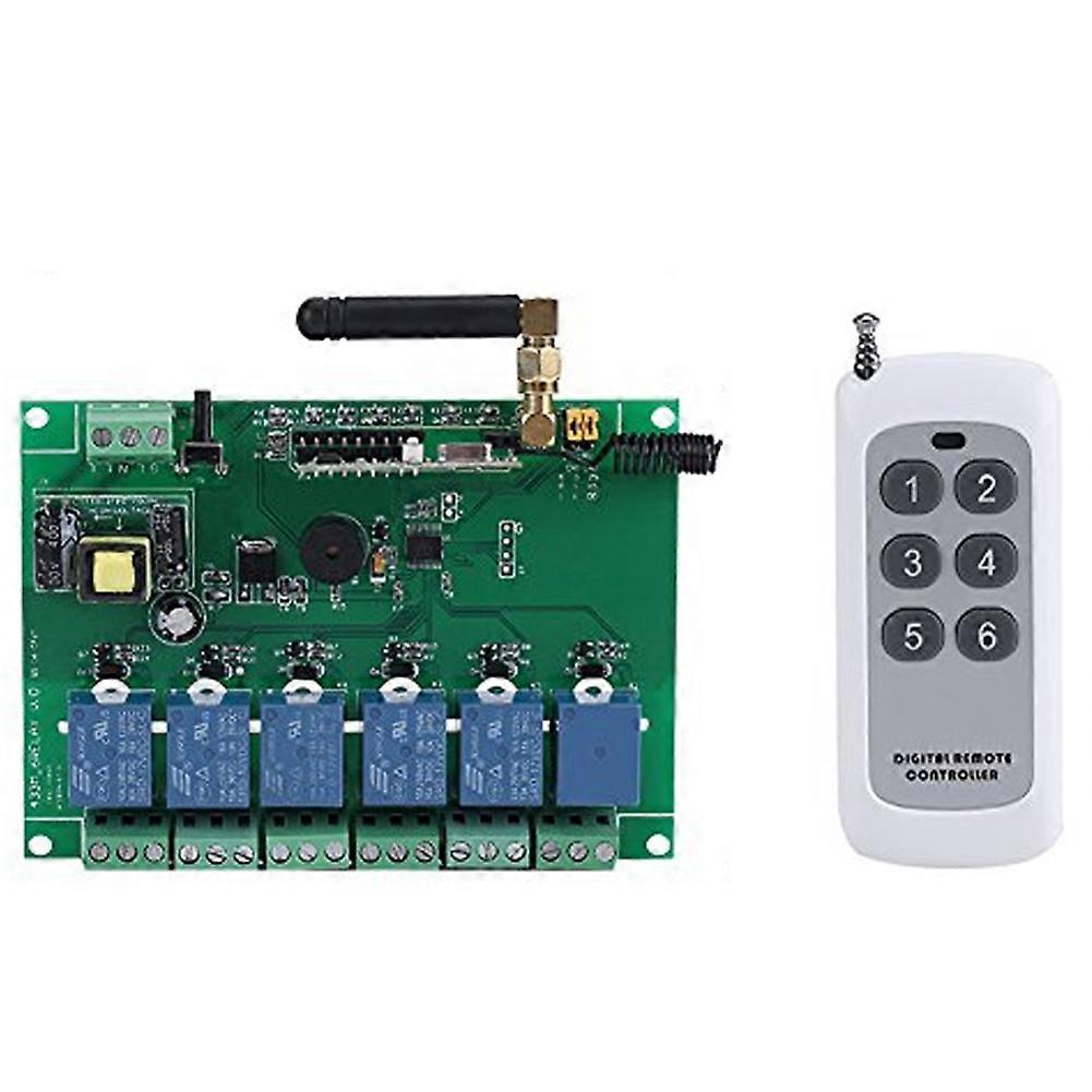 110-240V 6 Channel RF Relay Module Board Remote Control Switch Momentary Selflocking Interlock 3 Commands 30mA X 6