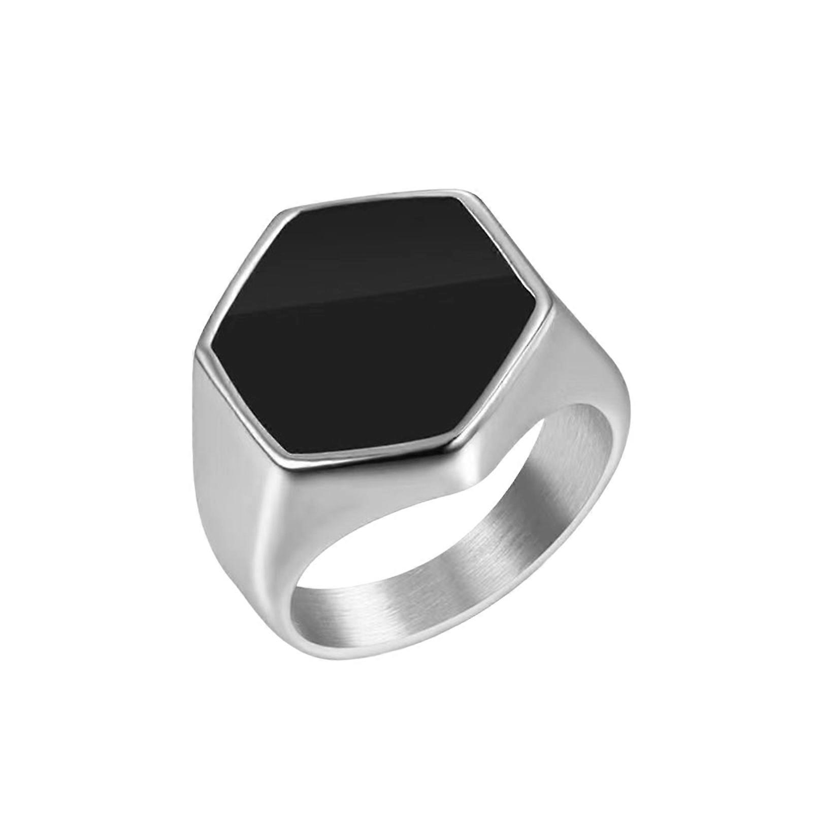 Retro Ring Contrast Color Polished Alloy Hexagon Surface Simple Style Multi Sizes Anti-Rust