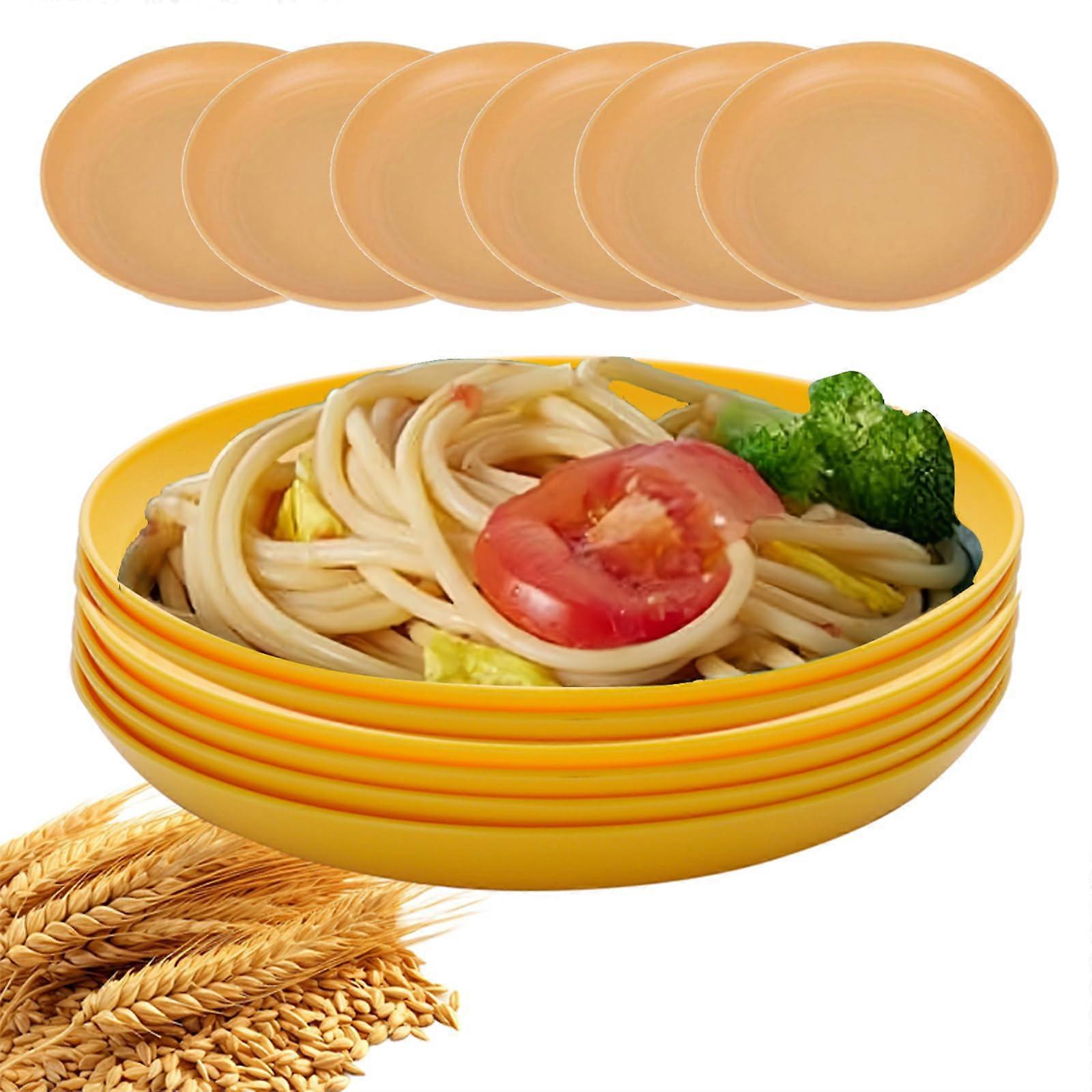 Plastic Dinner Plates Set of 6 Unbreakable Lightweight 7 Inch Reusable Picnic Salad Dessert Plates Yellow