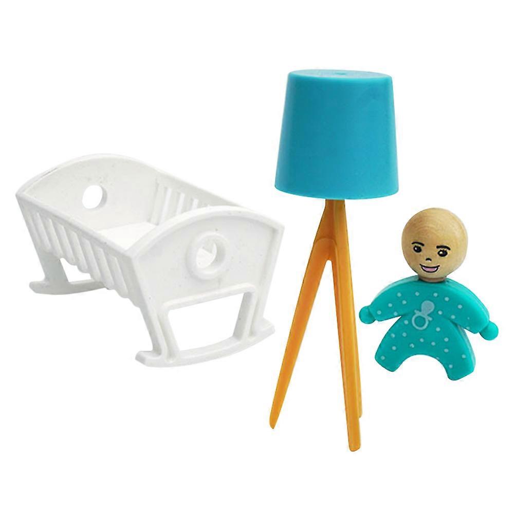 Miniature Crib Model with Floor Lamp for Doll House Furniture Decoration Assorted Color Mini Size
