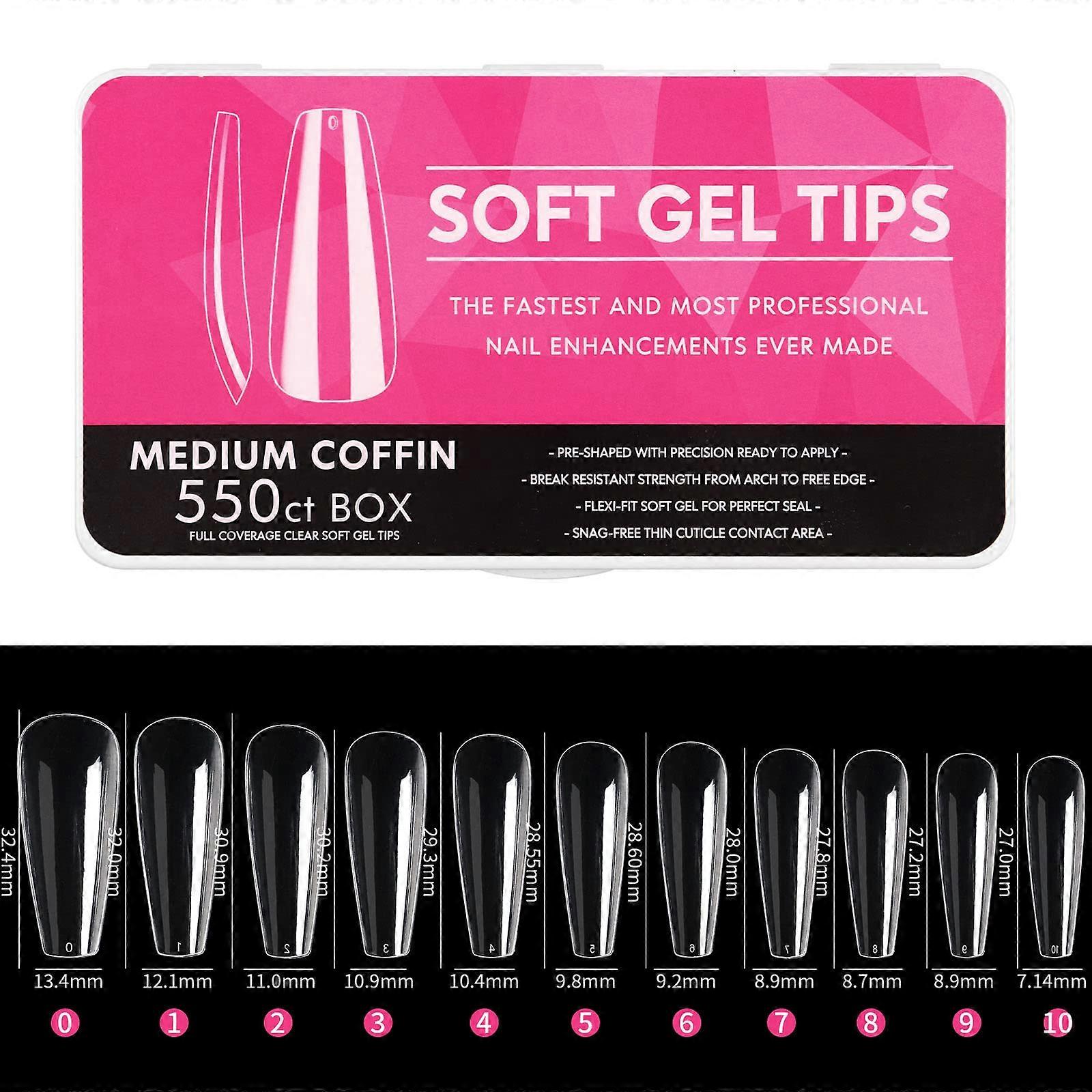 Soft Gel Full Cover Nail Tips Clear Press On Extensions Quick Easy Application LED UV Compatible