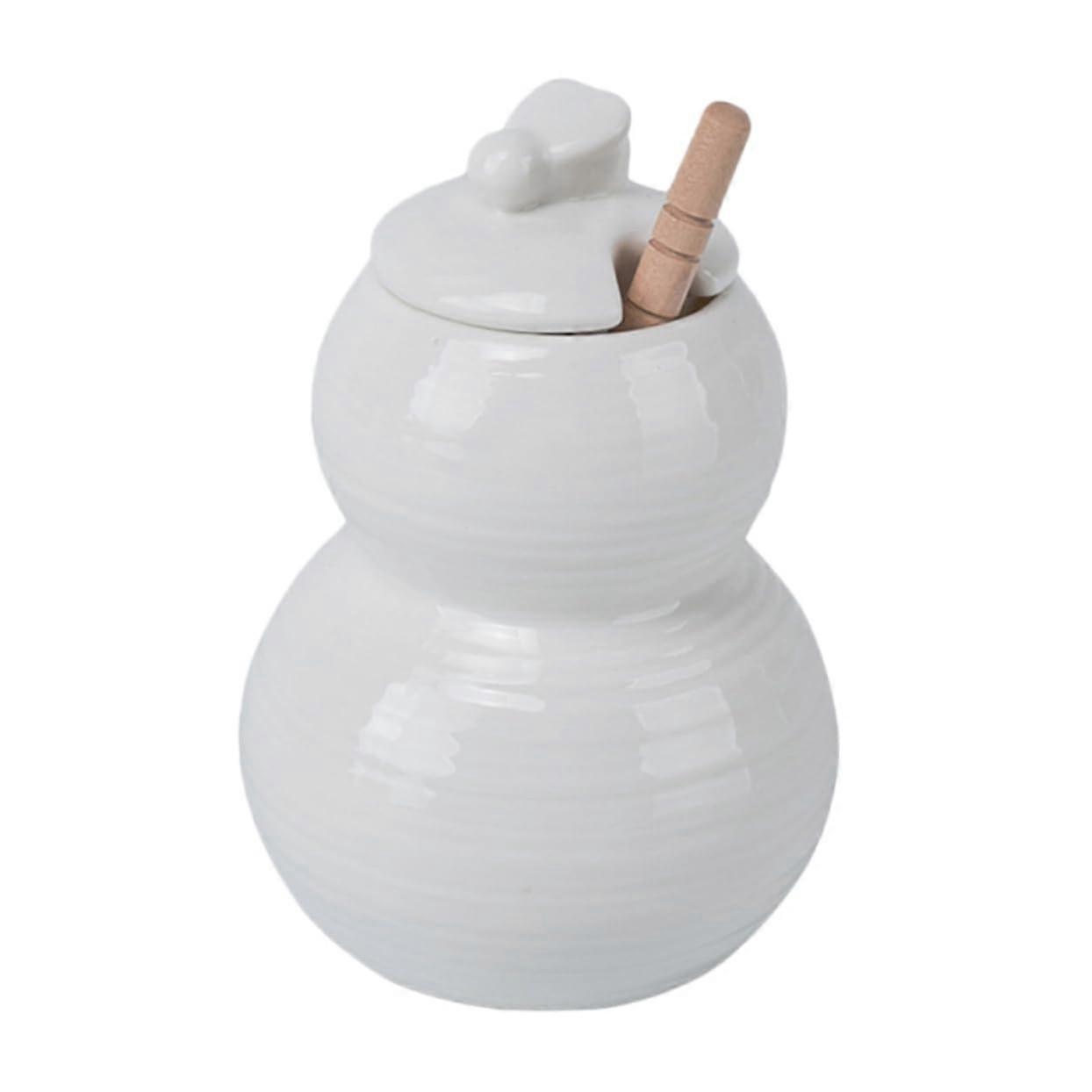 Ceramic Honey Jar with Wooden Dipper Lid MultiFunction Kitchen Storage Pot