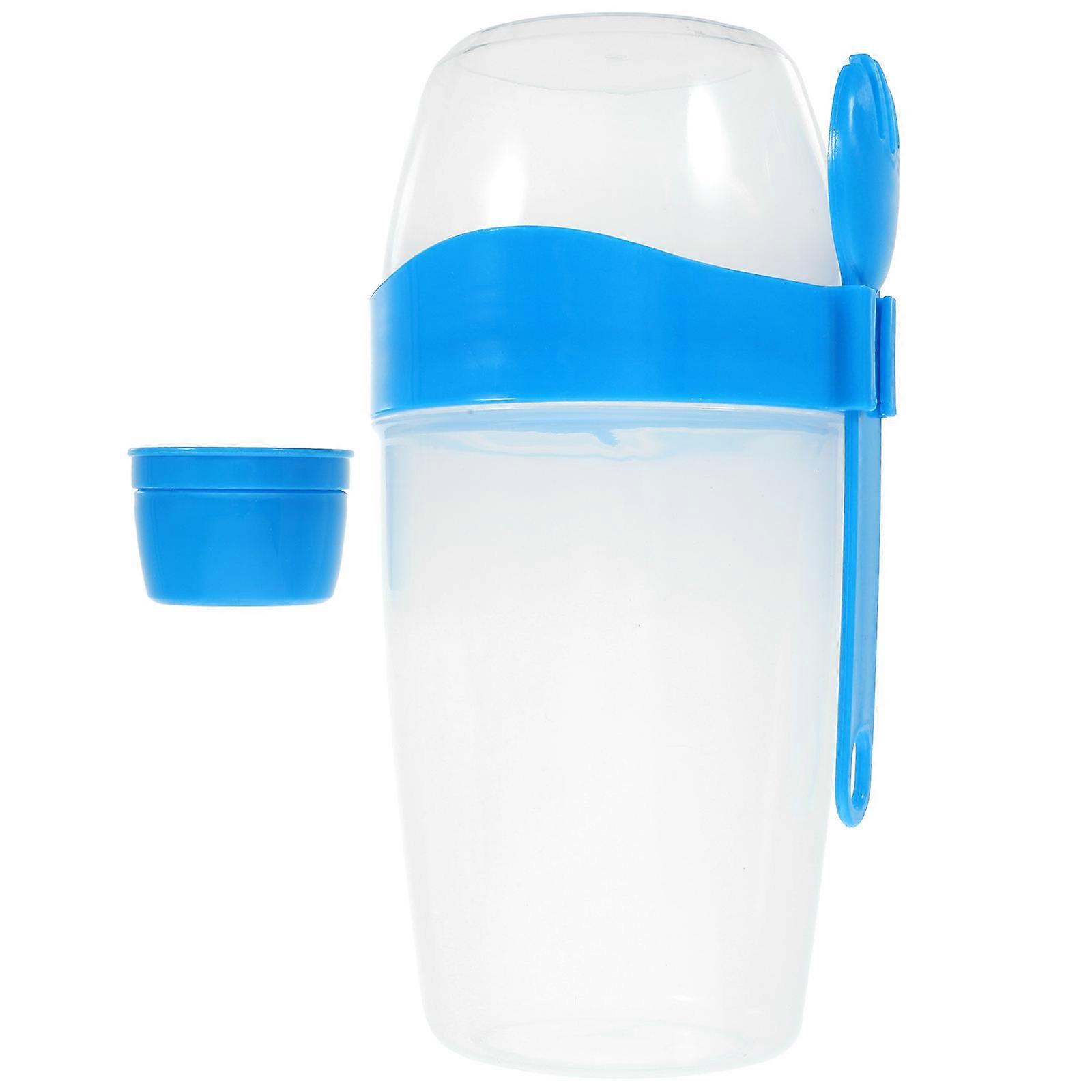 Salad Cup with Fork Double Layer Salad Cup for Storage 1Set Blue