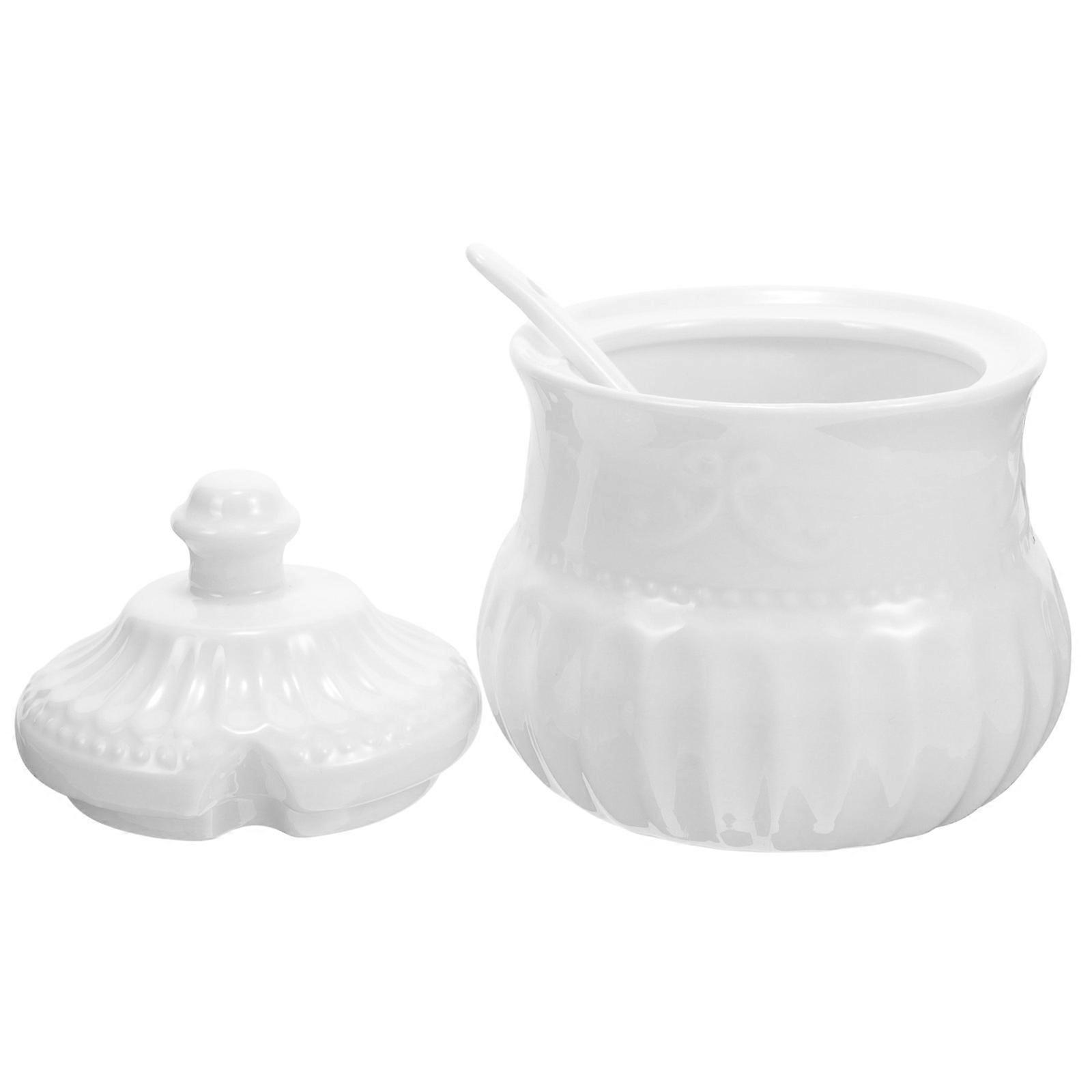 4Pcs Ceramic Sugar Container for Home Use with Spoon White