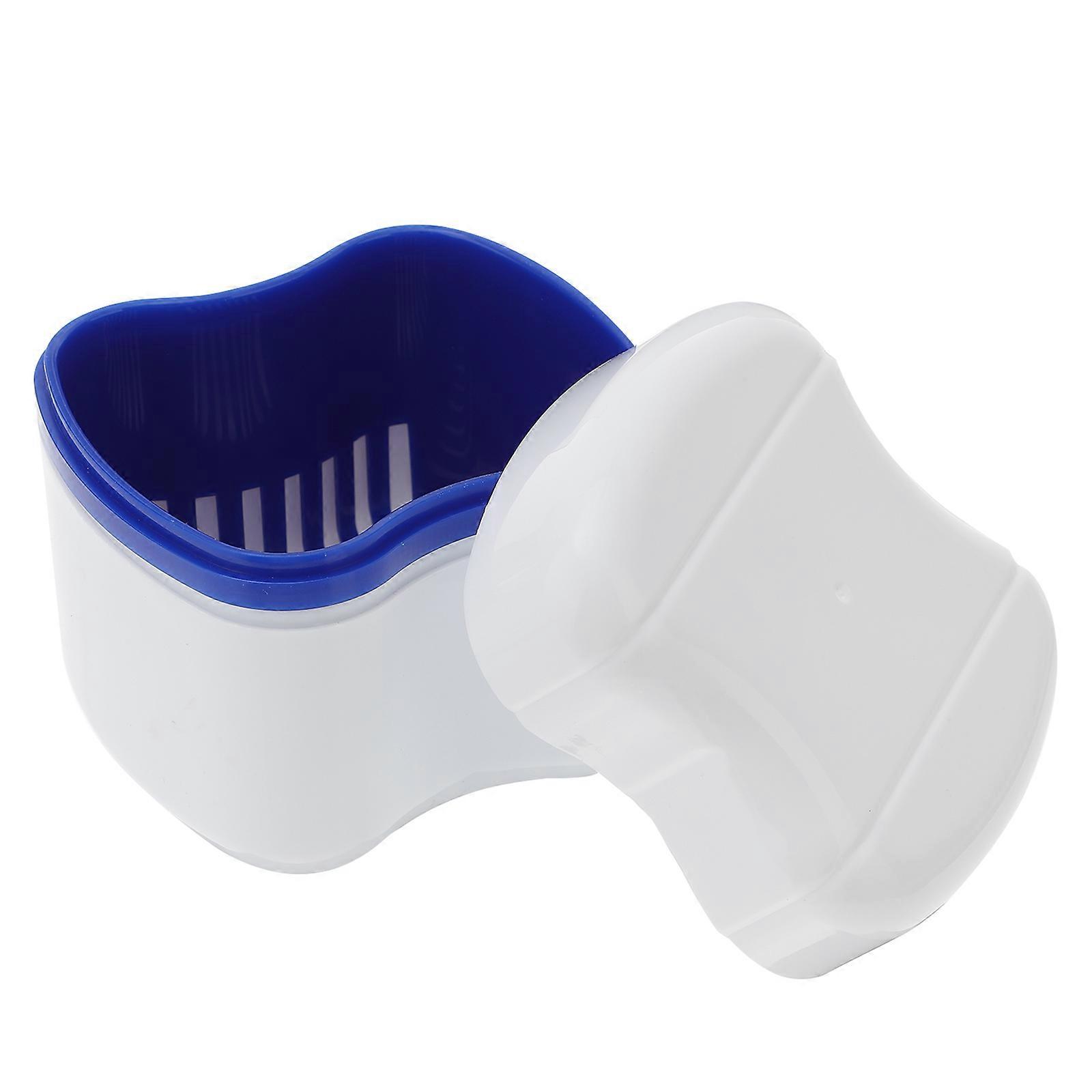 Denture Storage Box Case with Rinsing Basket for 2Pcs False Teeth