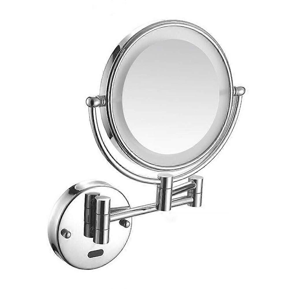 8 Inch DoubleSided LED Bathroom Mirror with Adjustable Brightness, Wall Mounted Folding Chrome