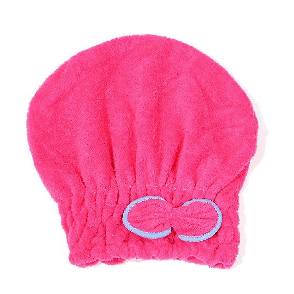 Rose Red Microfiber Hair Drying Cap with Cartoon Pattern, Quick Dry Towel Hat, One Size